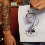Тату роза и часы на предплечье 01.12.2020 №047 -rose tattoo- tatufoto.com