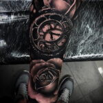 Тату роза и часы на предплечье 01.12.2020 №062 -rose tattoo- tatufoto.com