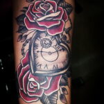 Тату роза и часы на предплечье 01.12.2020 №065 -rose tattoo- tatufoto.com