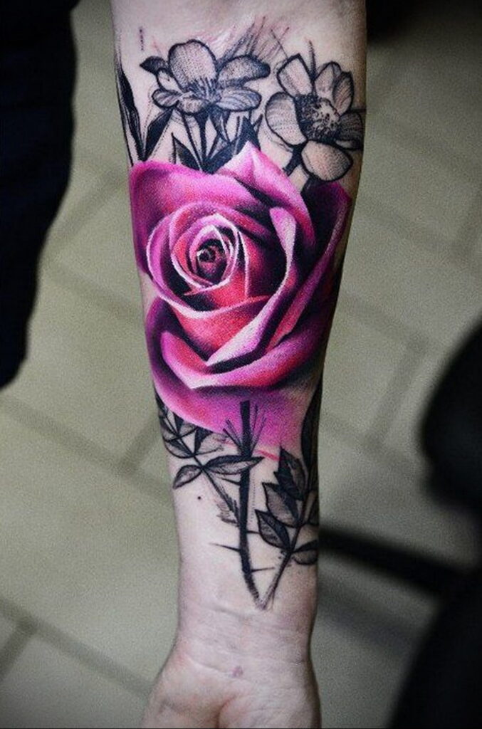 Тату роза на предплечье женская 01.12.2020 №013 -Women rose tattoo- tatufoto.com