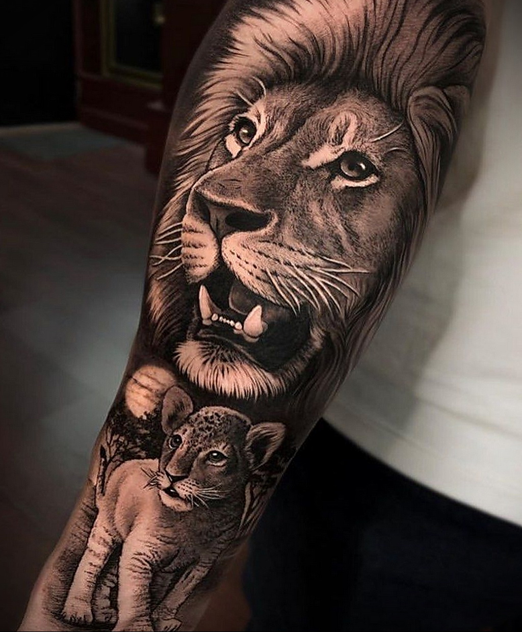Тату в стиле реализм со львом 02.01.2021 № 030 -lion tattoo realism- tatufo...