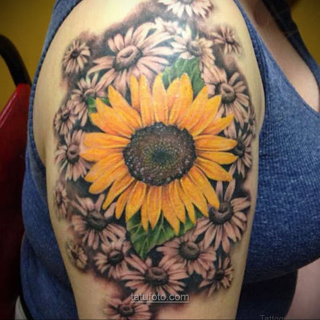 Sunflower shoulder tattoos for females