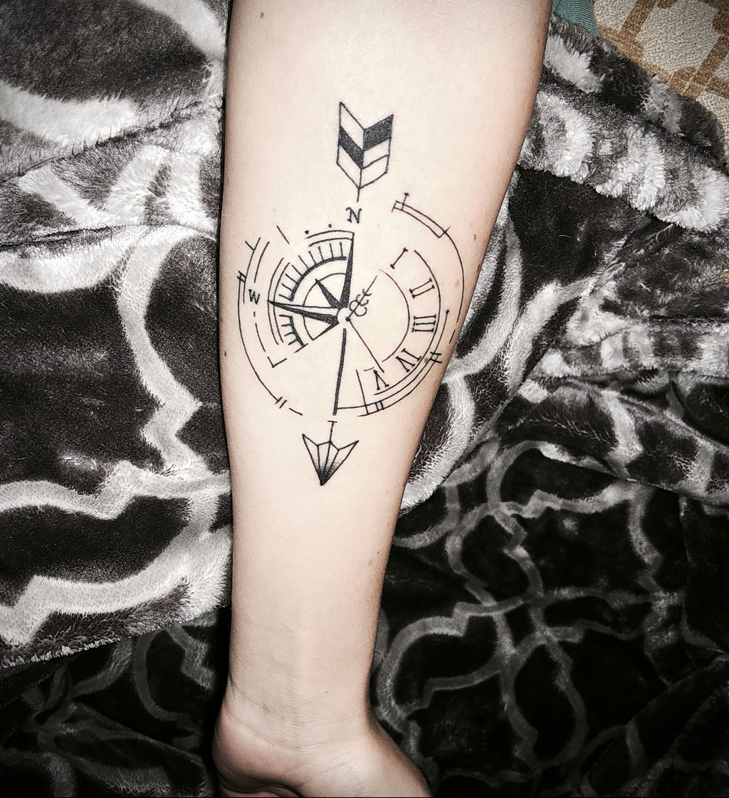 Фото тату часы и компас 17.01.2021 № 0001 -clock and compass tattoo-tatufot...