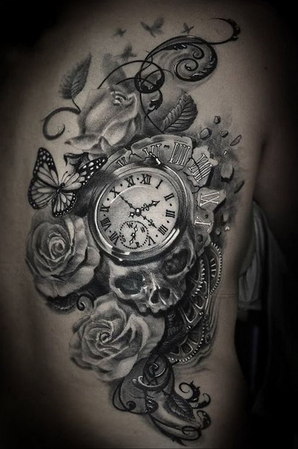 Фото тату часы с цветами 19.01.2021 № 0028 -tattoo clock flowers-tatufoto.c...
