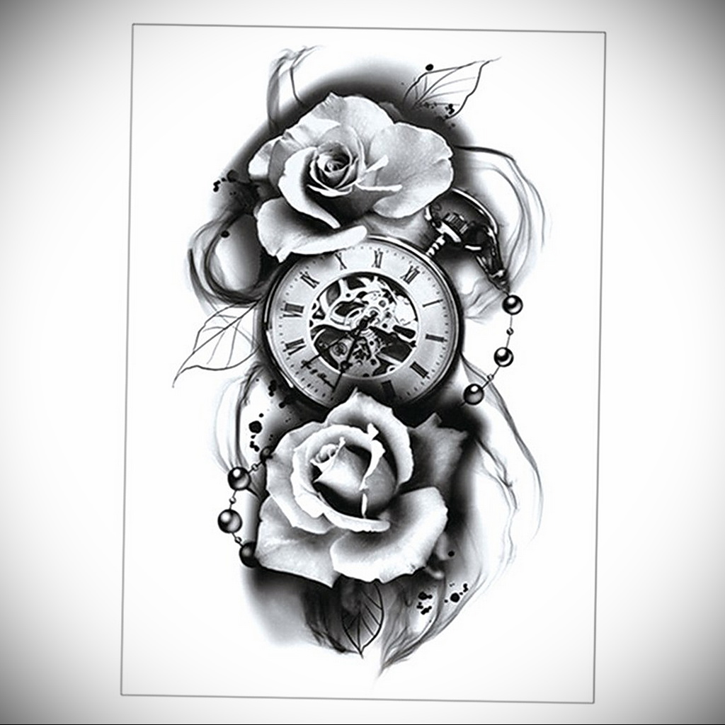 Фото тату часы с цветами 19.01.2021 № 0038 -tattoo clock flowers-tatufoto.c...