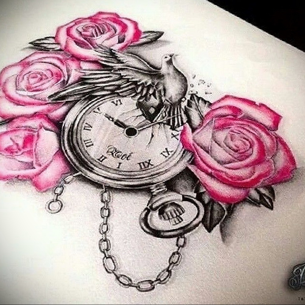 Фото тату часы с цветами 19.01.2021 № 0052 -tattoo clock flowers-tatufoto.c...
