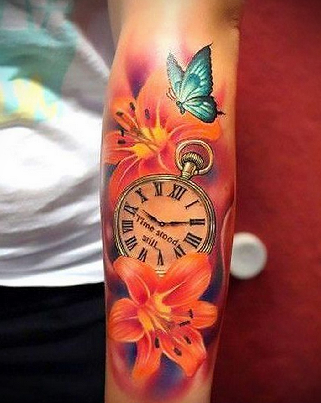Фото тату часы цветная 19.01.2021 № 0001 -tattoo clock color-tatufoto.com. 