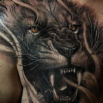 Тату в стиле реализм со львом 02.01.2021 №109 -lion tattoo realism- tatufoto.com