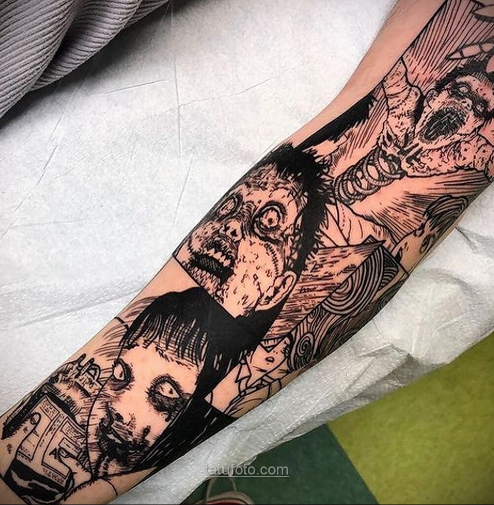Тату ужас Дзюндзи Ито 12.01.2021 №0026 -horror tattoo Junji Ito- tatufoto.com