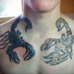 Фото Тату скорпион на груди 16.01.2021 №0006 -scorpion tattoo on chest- tatufoto.com