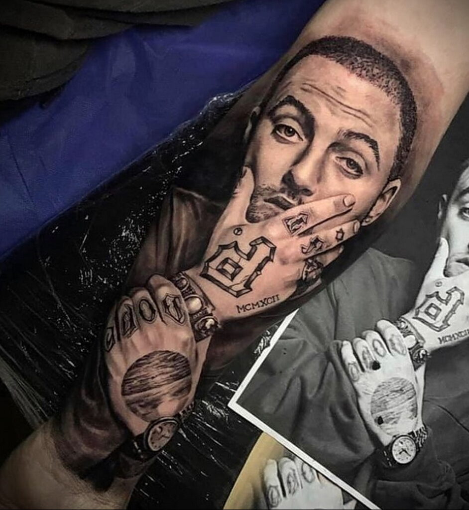 Фото тату портрет Мак Миллера 20.01.2021 №0039 - Mac Miller tattoo - tatufoto.com