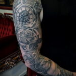 Фото тату рукав с часами 17.01.2021 №0008 -clock sleeve tattoo-tatufoto.com