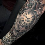 Фото тату рукав с часами 17.01.2021 №0013 -clock sleeve tattoo-tatufoto.com