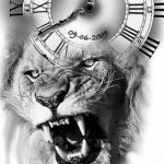 Фото тату часы и лев 19.01.2021 №0002 -lion clock tattoo-tatufoto.com