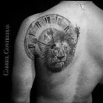 Фото тату часы и лев 19.01.2021 №0005 -lion clock tattoo-tatufoto.com