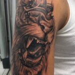 Фото тату часы и лев 19.01.2021 №0007 -lion clock tattoo-tatufoto.com