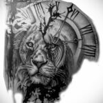 Фото тату часы и лев 19.01.2021 №0039 -lion clock tattoo-tatufoto.com