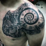 Фото тату часы на плече 19.01.2021 №0007 -clock tattoo on shoulder-tatufoto.com