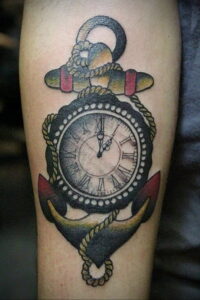 Фото тату часы на предплечье 19.01.2021 №0068 -forearm clock tattoo-tatufoto.com