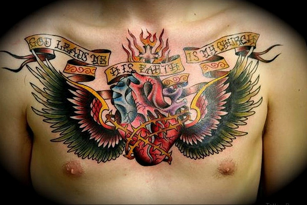 Фото тату сердце на груди 04.02.2021 № 0057 - heart tattoo on chest - tatuf...