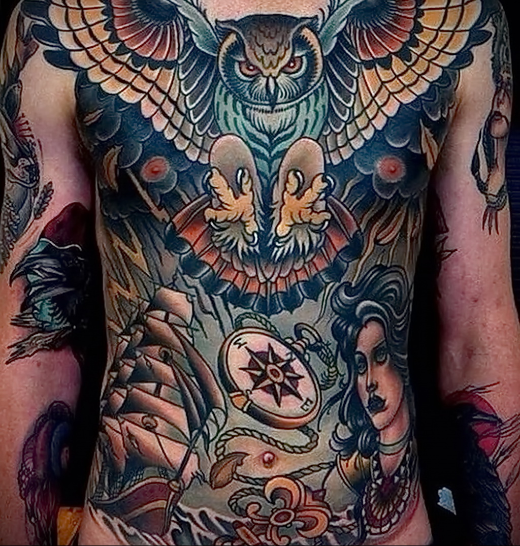 мужской рисунок тату с совой пример 15.02.2021 № 0066 - owl tattoo men - ta...