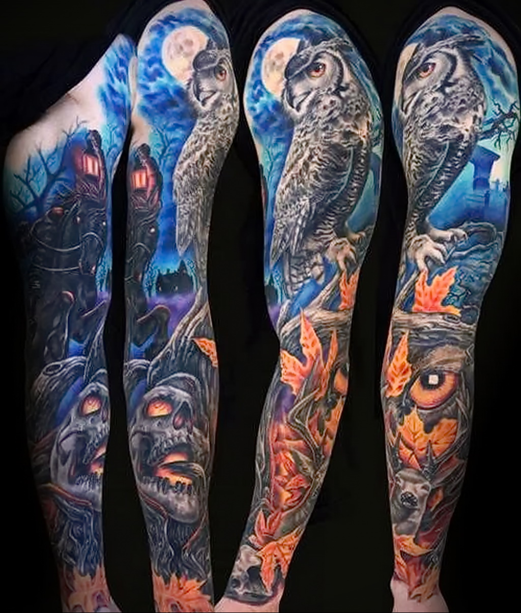 Значение татуировок. тату рукав с совой пример 15.02.2021 № 0009 - owl slee...