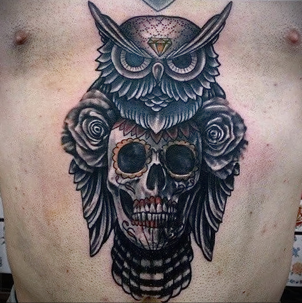 тату сова и череп пример рисунка 15.02.2021 № 0094 - owl skull tattoo - tat...