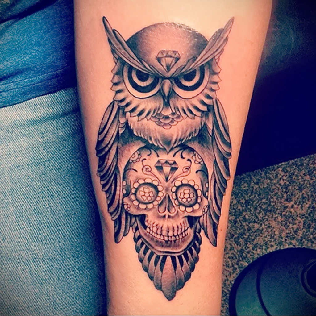 тату сова и череп пример рисунка 15.02.2021 № 0135 - owl skull tattoo - tat...