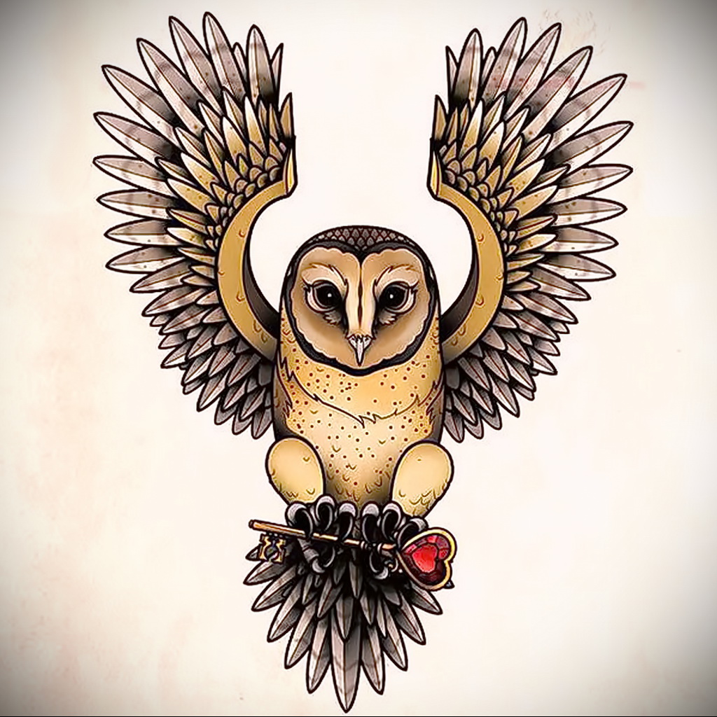 цветной рисунок татуировки с совой 15.02.2021 № 0076 - owl tattoo color - t...