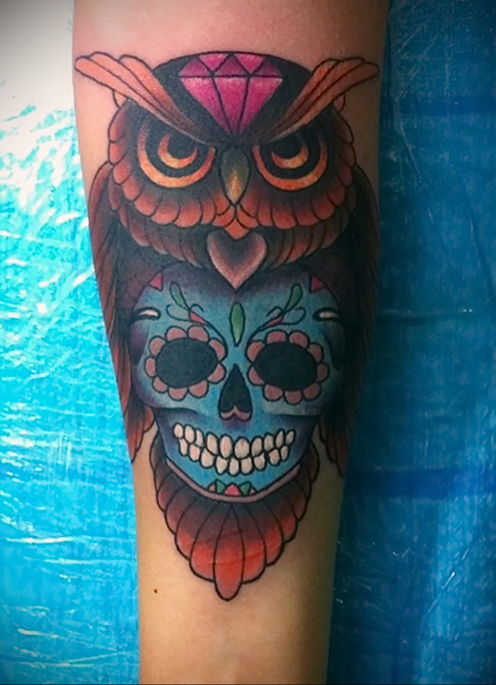 цветной рисунок татуировки с совой 15.02.2021 № 0120 - owl tattoo color - t...