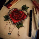 Фото тату сердце и роза 04.02.2021 №0009 - heart rose tattoo - tatufoto.com