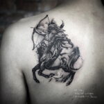 Фото тату стрелец на груди 02.02.2021 №0015 - Sagittarius chest tattoo - tatufoto.com