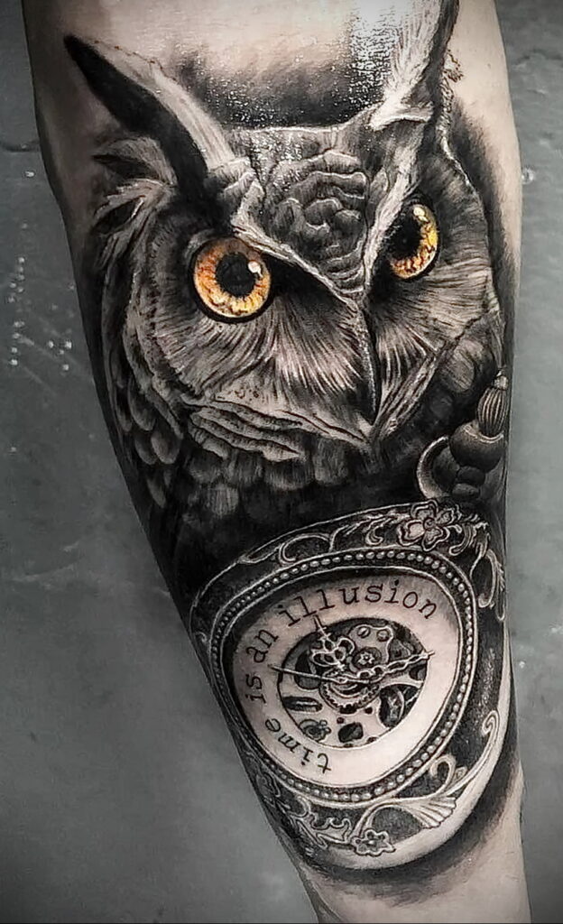 мужской рисунок тату с совой пример 15.02.2021 №0018 - owl tattoo men - tatufoto.com