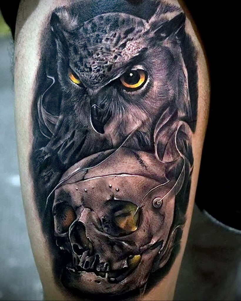 мужской рисунок тату с совой пример 15.02.2021 №0091 - owl tattoo men - tatufoto.com