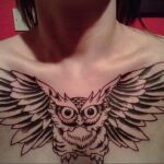 пример рисунка тату сова на груди 15.02.2021 №0015 - owl tattoo on chest - tatufoto.com
