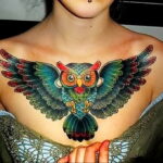 пример рисунка тату сова на груди 15.02.2021 №0046 - owl tattoo on chest - tatufoto.com