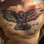 пример рисунка тату сова на груди 15.02.2021 №0047 - owl tattoo on chest - tatufoto.com