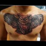 пример рисунка тату сова на груди 15.02.2021 №0058 - owl tattoo on chest - tatufoto.com