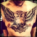 пример рисунка тату сова на груди 15.02.2021 №0068 - owl tattoo on chest - tatufoto.com