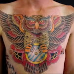 пример рисунка тату сова на груди 15.02.2021 №0087 - owl tattoo on chest - tatufoto.com