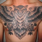пример рисунка тату сова на груди 15.02.2021 №0088 - owl tattoo on chest - tatufoto.com