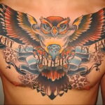 пример рисунка тату сова на груди 15.02.2021 №0089 - owl tattoo on chest - tatufoto.com