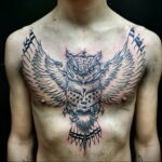 пример рисунка тату сова на груди 15.02.2021 №0090 - owl tattoo on chest - tatufoto.com