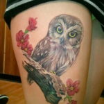пример рисунка тату сова на ноге 15.02.2021 №0005 - owl tattoo on leg - tatufoto.com