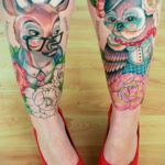 пример рисунка тату сова на ноге 15.02.2021 №0029 - owl tattoo on leg - tatufoto.com