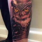 пример рисунка тату сова на ноге 15.02.2021 №0040 - owl tattoo on leg - tatufoto.com