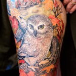 пример рисунка тату сова на ноге 15.02.2021 №0045 - owl tattoo on leg - tatufoto.com