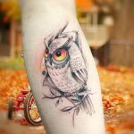 пример рисунка тату сова на руке 15.02.2021 №0014 - owl tattoo on arm - tatufoto.com