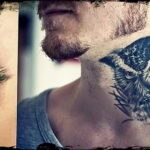 пример рисунка тату сова на шее 15.02.2021 №0016 - owl tattoo on neck - tatufoto.com