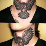 пример рисунка тату сова на шее 15.02.2021 №0023 - owl tattoo on neck - tatufoto.com